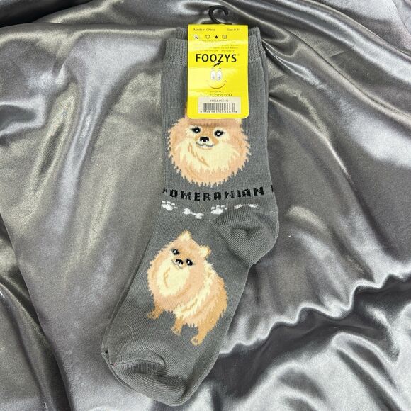 Foozys‎ Canine Gray Pomeranian Print Crew Length Socks Women Sizes 9-11 NWT - Picture 4 of 6